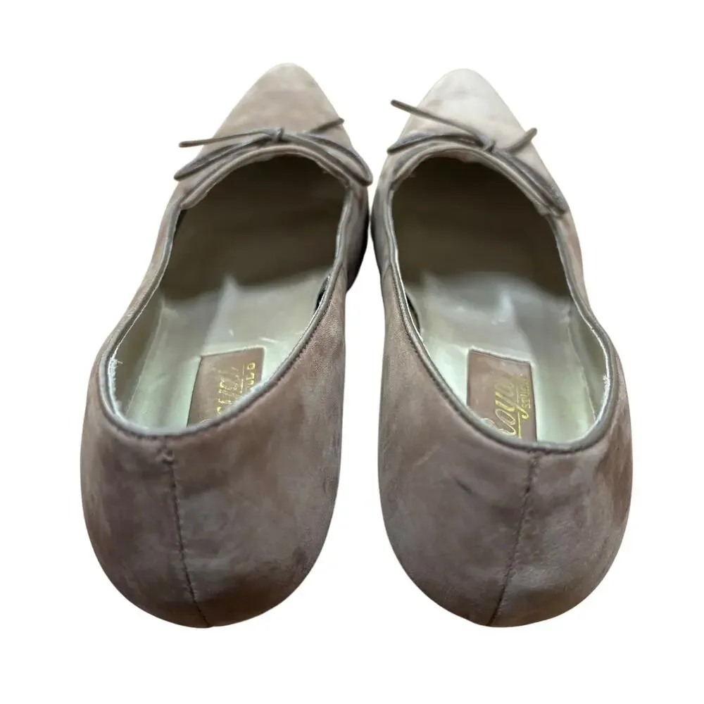 Vintage Royal Studio brand pumps spool heels 8.5M nude suede leather shoes bows